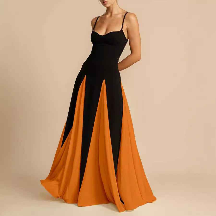 A halter dress with a large skirt hem