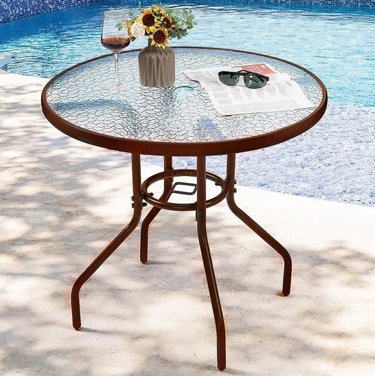 BROWN 80CM Quality Tempered Glass Round Garden Table dealonline.co.nz