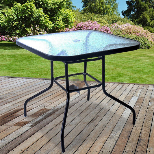 80CM Quality Tempered Glass Square Garden Table - BLACK dealonline.co.nz