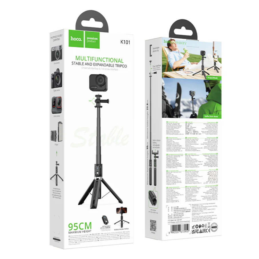 Bluetooth Selfie Stick Tripod 95cm with Remote (K101) techplus