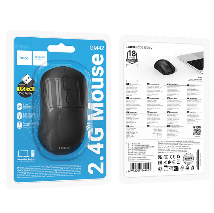 Hoco Wireless Mouse Adjustable DPI Upto 1600 (GM42) techplus