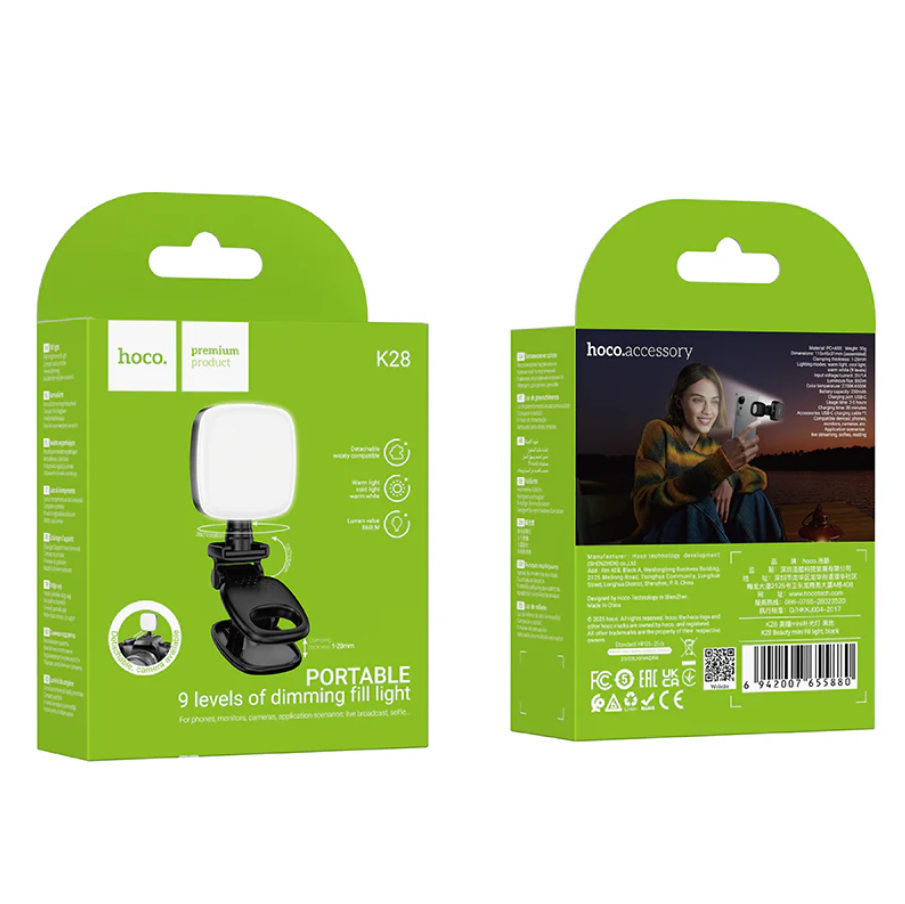 Hoco Portable Mini LED Fill Light Clip On 9 Level (K28) techplus
