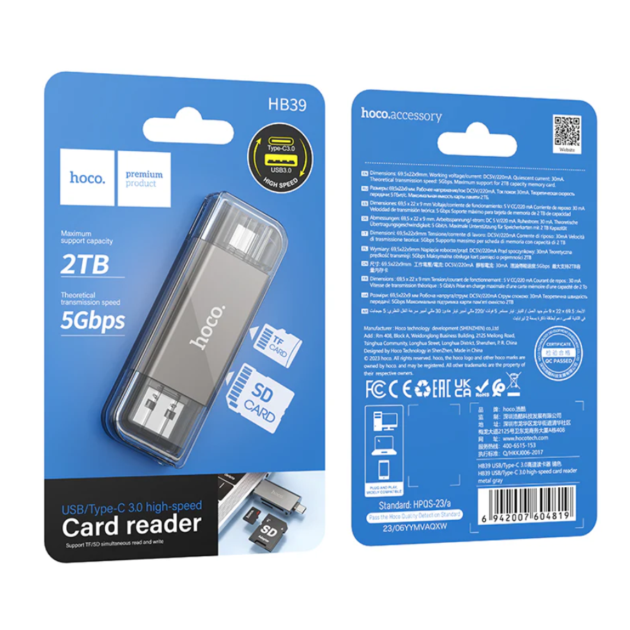Hoco USB 3.0 Memory Card Reader USB-A USB-C Dual Plug (HB39) techplus