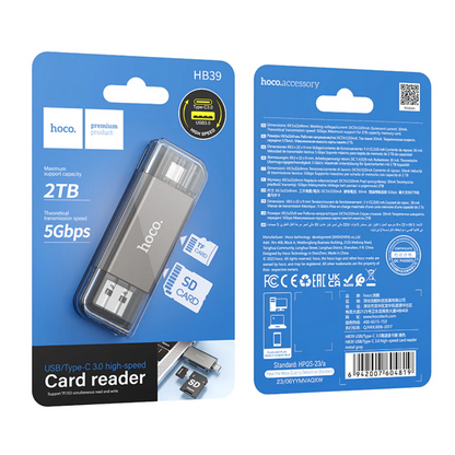 Hoco USB 3.0 Memory Card Reader USB-A USB-C Dual Plug (HB39) techplus