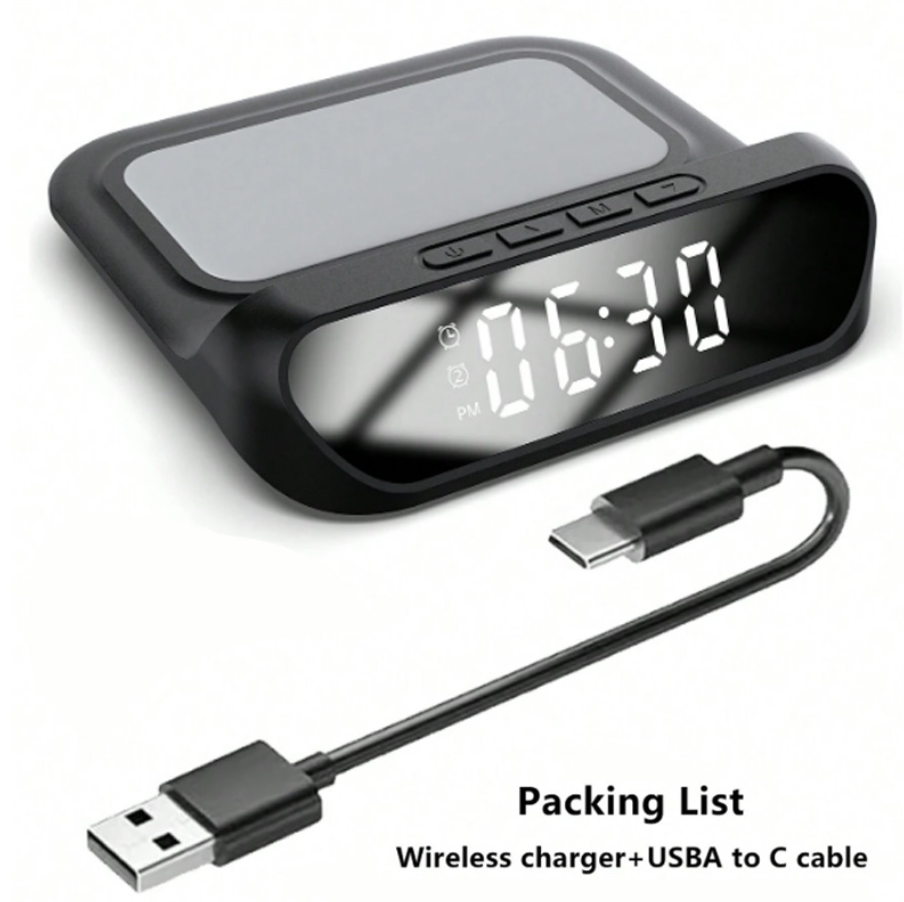 2-in-1 Multifunctional Wireless Charger with Alarm Clock 15W Fast Charging Stand