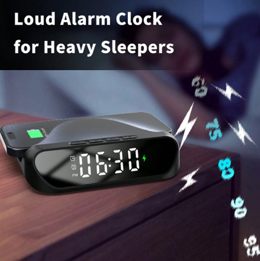 2-in-1 Multifunctional Wireless Charger with Alarm Clock 15W Fast Charging Stand
