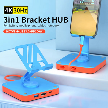 Adjustable 3-in-1 Nintendo Switch Stand USB-C Hub with 4K HDMI & 100W PD Charging