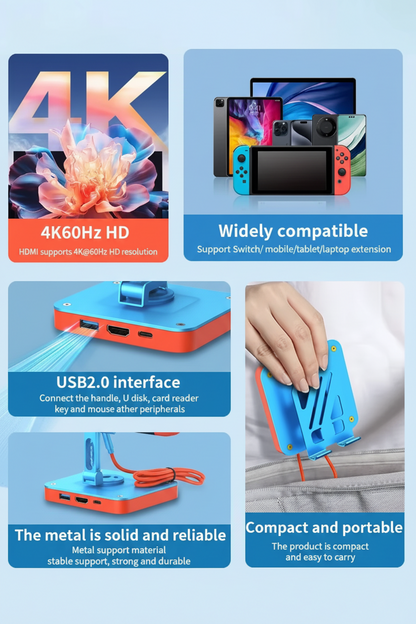Adjustable 3-in-1 Nintendo Switch Stand USB-C Hub with 4K HDMI & 100W PD Charging