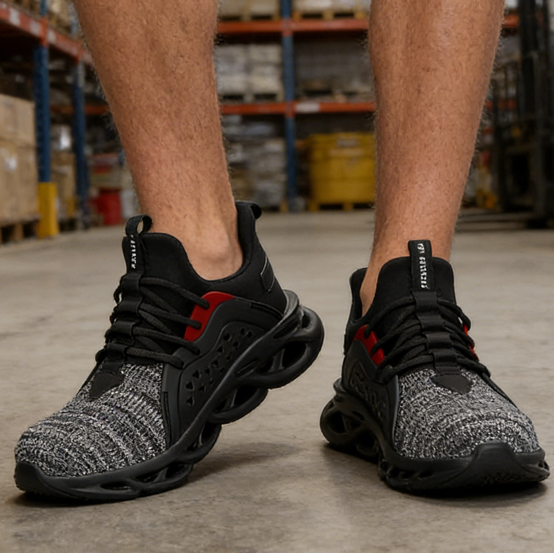 Lightweight steel toe work shoes by dealonline.co.nz with safety sneakers design, industrial style, puncture-proof soles, and durable construction.