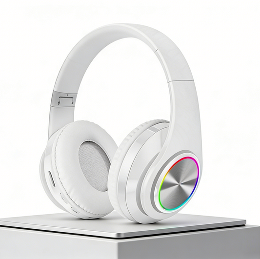 WHITE- Wireless bluetooth Headset Headphones Foldable Stereo Earphones LED Super dealonline.co.nz