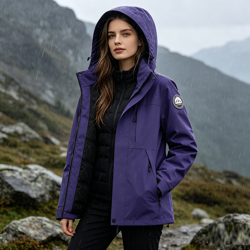 Thickened Lined Heated Jacket Waterproof Purple