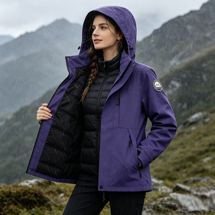 Thickened Lined Heated Jacket Waterproof Purple