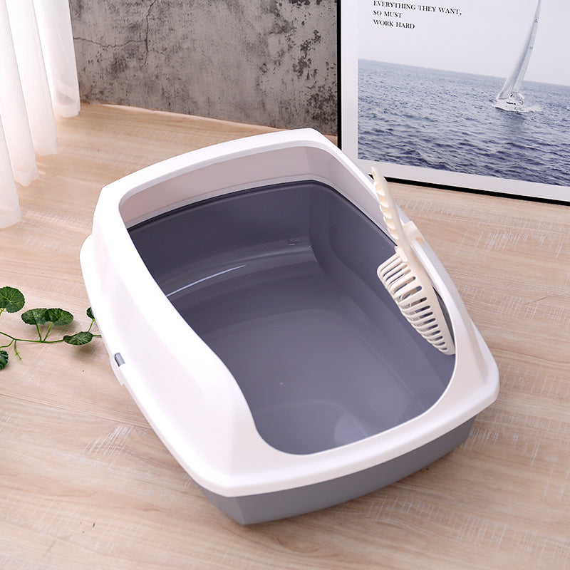 Cat Kitty Litter Tray with Scoop - Grey - L 56×42×24cm dealonline.co.nz