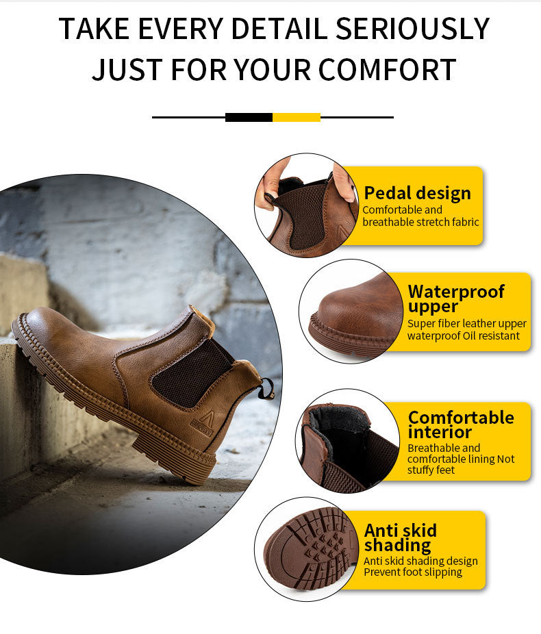 Steel Toe Work Shoes Slip On Safety Oiled Leather Boot Puncture Proof Soft Light dealonline.co.nz