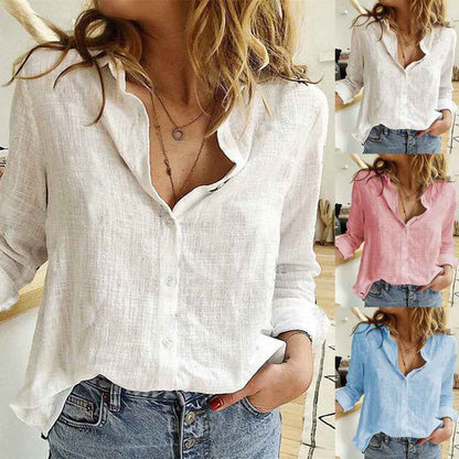 Casual Loose Fit Long Sleeve Linen Shirt