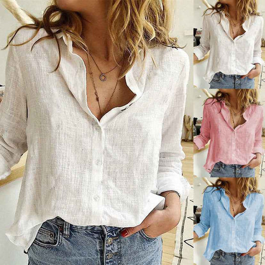 Casual Loose Fit Long Sleeve Linen Shirt