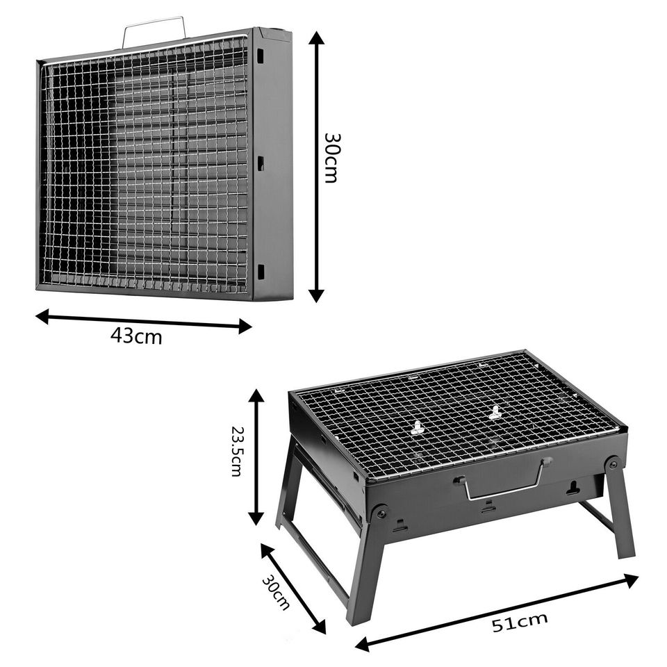 Large black Portable Briefcase-Size Charcoal BBQ Stove Grill - BLACK dealonline.co.nz