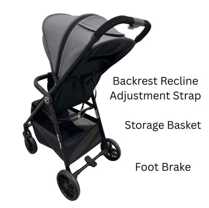 Roam Compact Travel-Friendly Stroller with Extended Canopy - BLACK