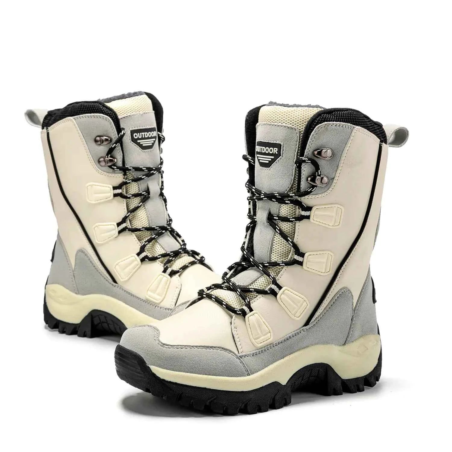 Women's Fleece-Lined Snow Boots - Warm Leather Winter Boots for Outdoor Activities