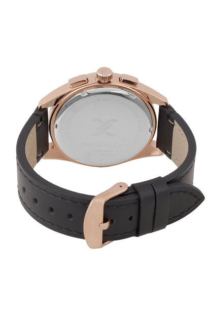 Daniel Klein Exclusive Black Dial and Genuine Leather Strap Rose Gold Watch - DK.1.13902-3 Kiwi Watches