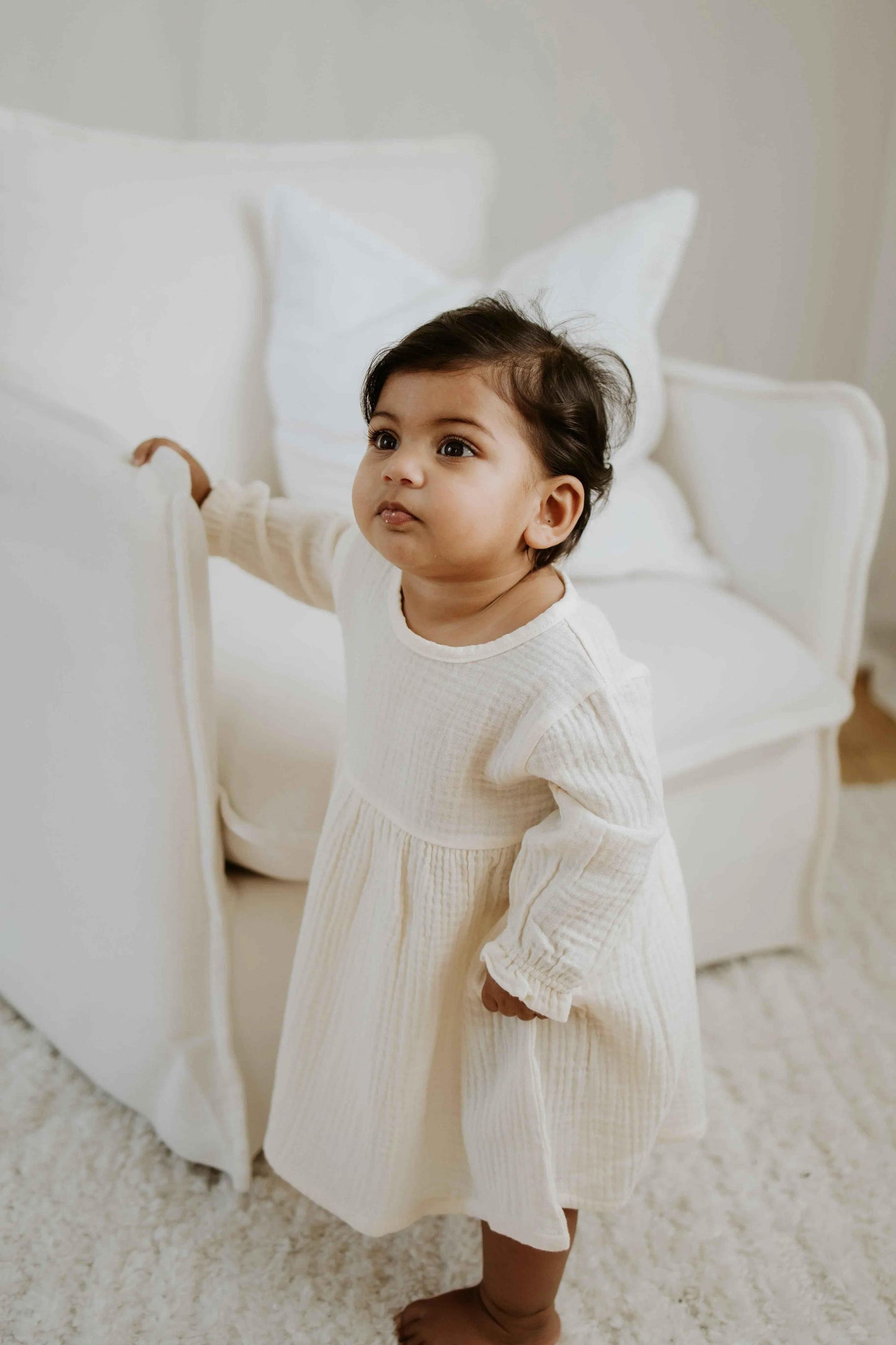 Muslin Full Sleeve Dress - Cream