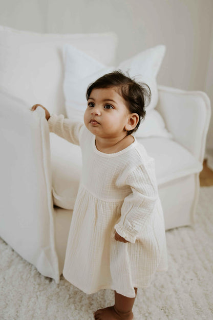 Muslin Full Sleeve Dress - Cream