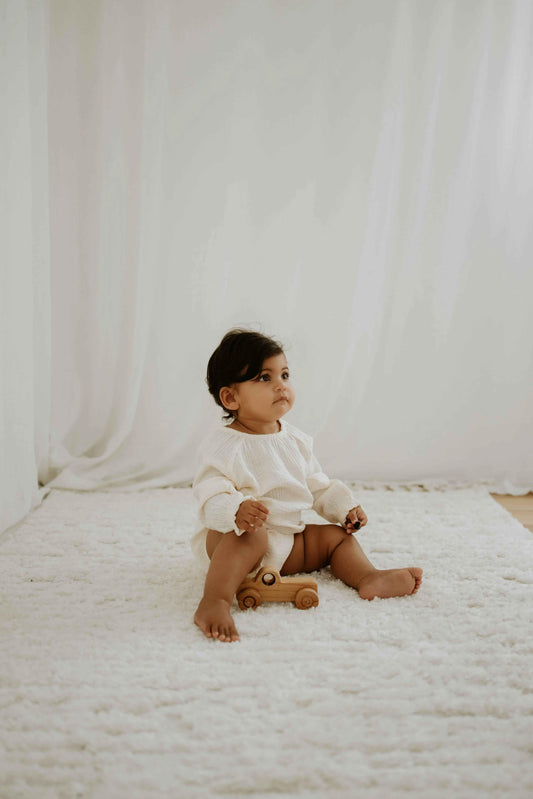 Muslin Full Sleeve Romper - Cream