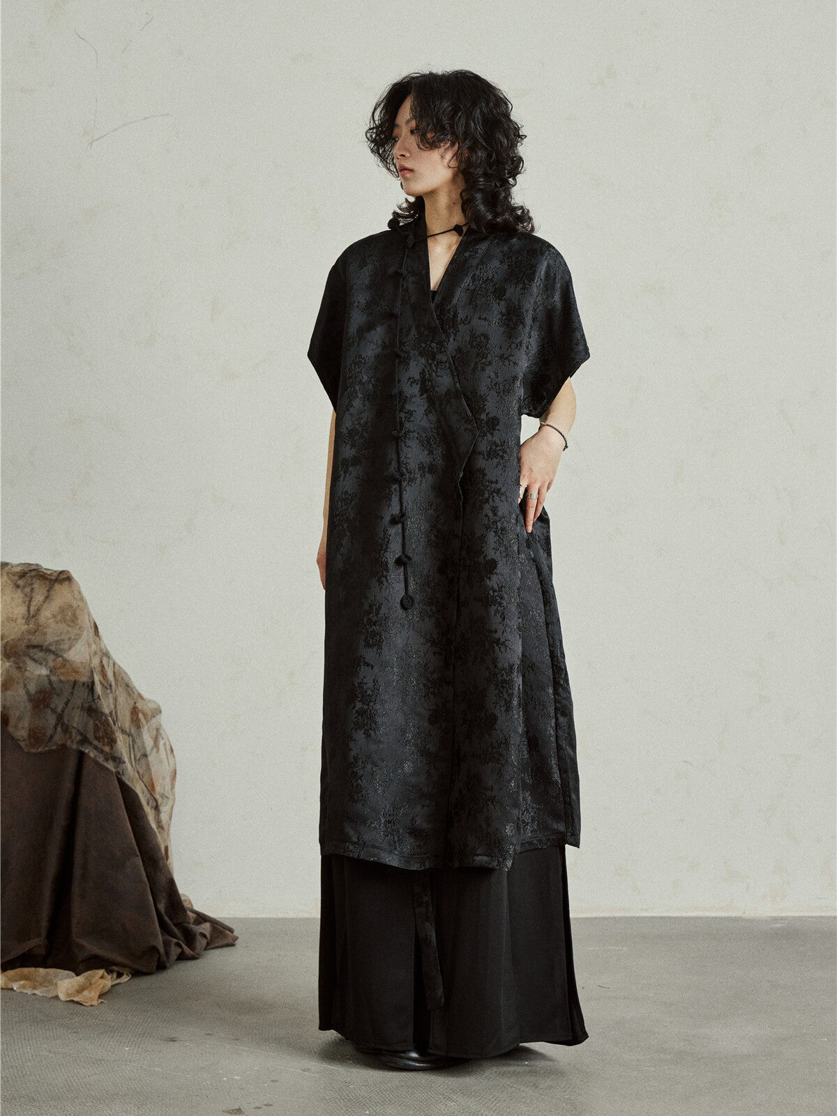 Chinese Style Jacquard Tie-Up Dress
