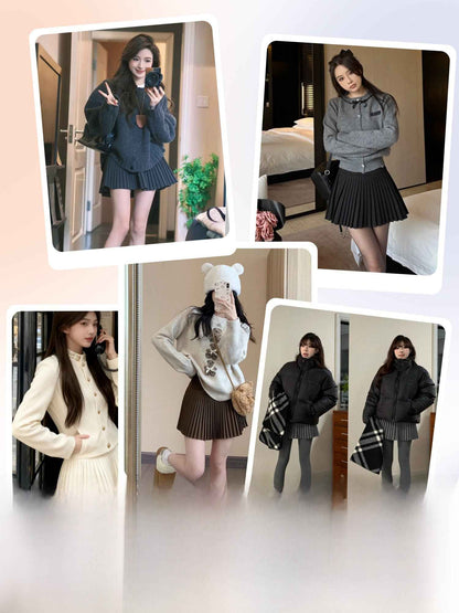 Brown woolen pleated skirt
