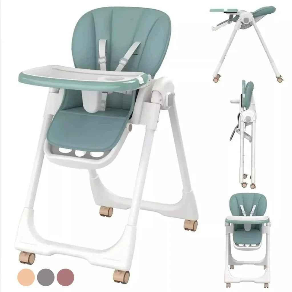 Elevate Adjustable and Folding High Chair with Locking Wheels and Storage Basket - GREY