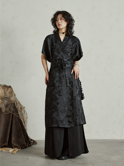 Chinese Style Jacquard Tie-Up Dress
