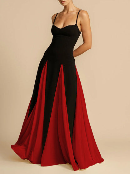 A halter dress with a large skirt hem