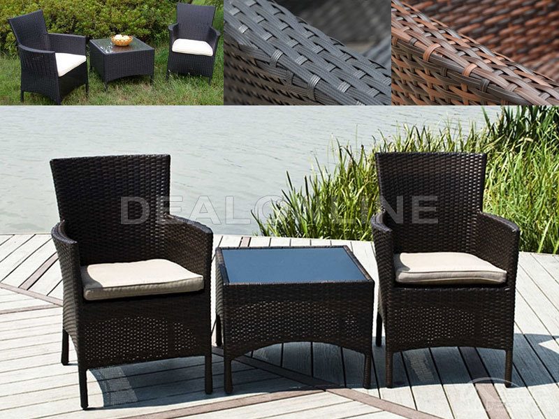 Black 3PC Set PE/PVC Rattan Patio Chairs & Side Table 3PC Set dealonline.co.nz