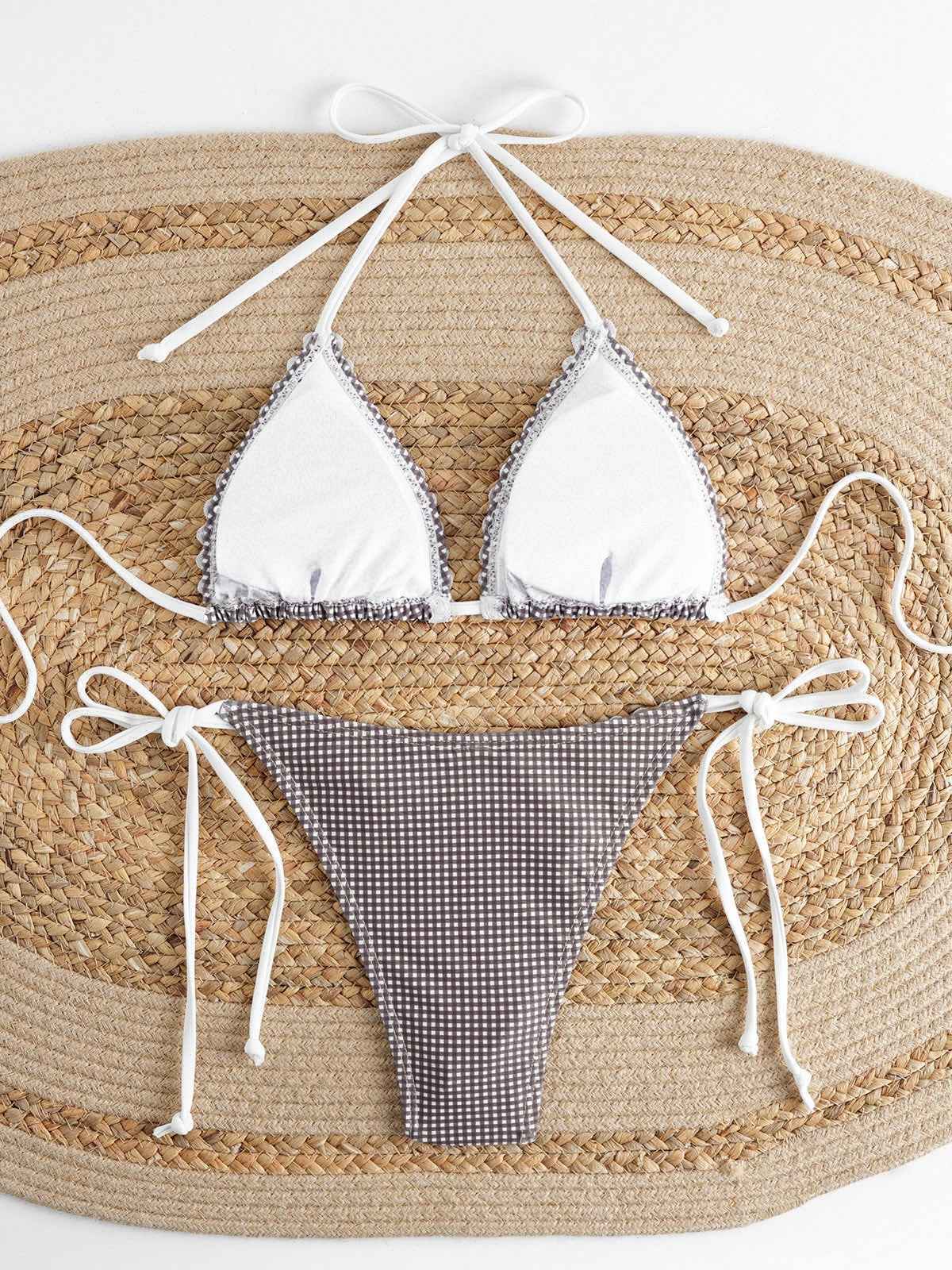Adjustable Strap Plaid Bikini Set