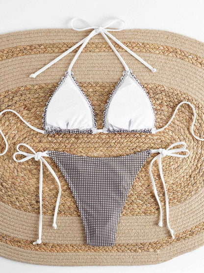 Adjustable Strap Plaid Bikini Set