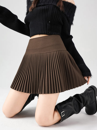 Brown woolen pleated skirt