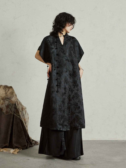 Chinese Style Jacquard Tie-Up Dress