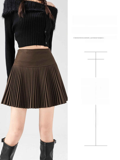 Brown woolen pleated skirt