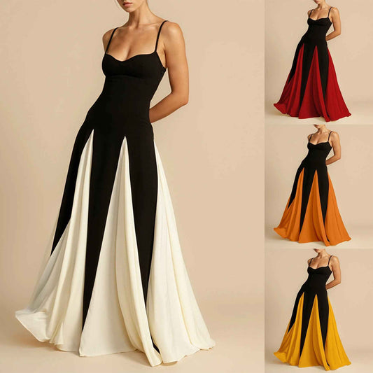 A halter dress with a large skirt hem