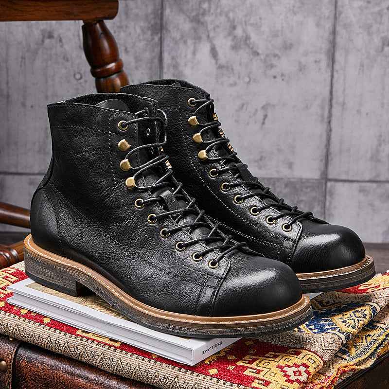 Men's Vintage Leather High Top Martin Boots for Summer