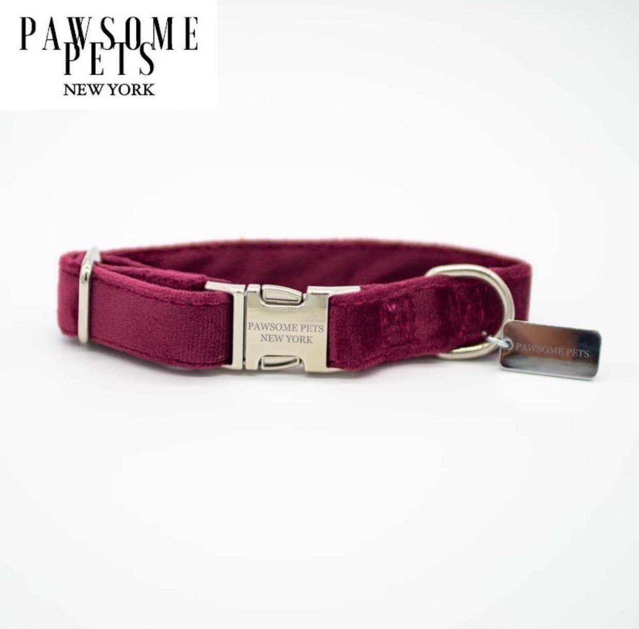 SMALL SIZE DOG & CAT COLLAR - BURGUNDY VELVET-0