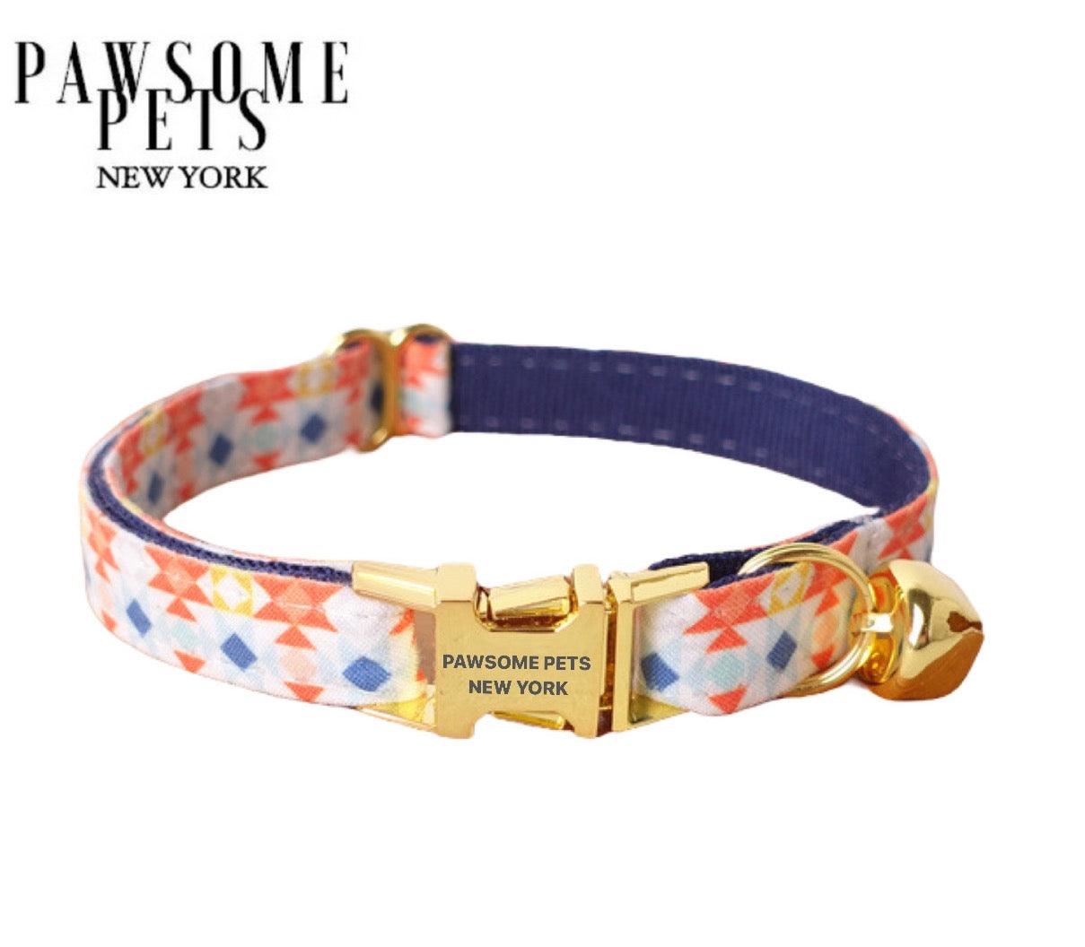 SMALL SIZE DOG & CAT COLLAR - GAMBOGE WITH BLUE-0