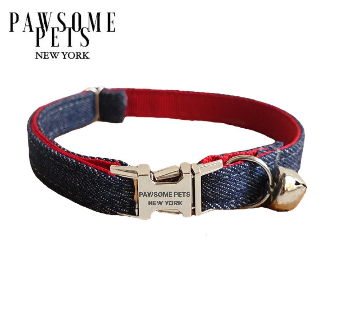 SMALL SIZE DOG & CAT COLLAR- JEANS BLUE WITH RED-0