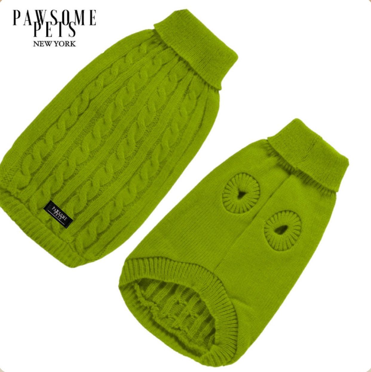 DOG AND CAT CABLE KNIT SWEATER - AVOCADO-0