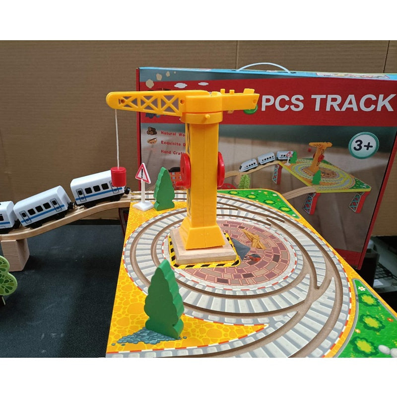 78 Pcs Wooden Railway Track Toy Early Educational Manual Control Car Set Gift dealonline.co.nz