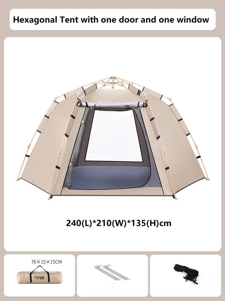Hexagonal Camping Tent – 2–3 Person, Quick Setup ECOTREK