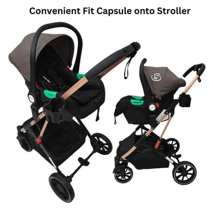 Gold Series 3 in 1 Travel System - Stroller + Bassinet + Capsule with Food Tray - Beige/Gold