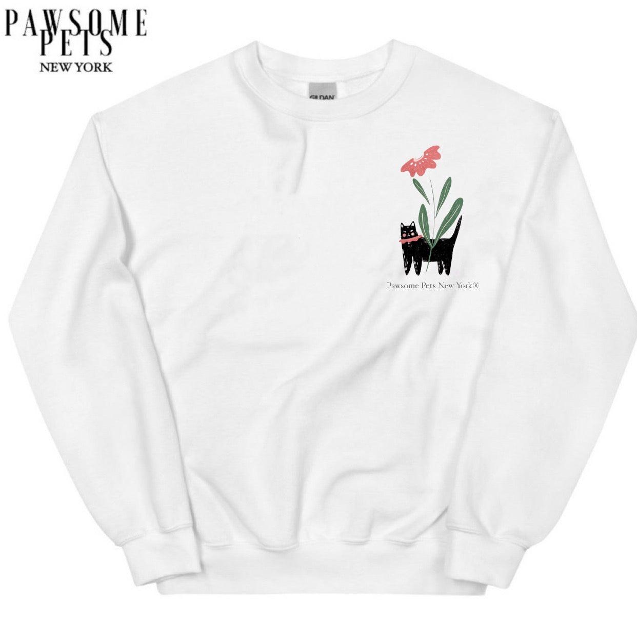 SWEATSHIRT - BLACK CAT WITH FLOWER(UPPER RIGHT)-0