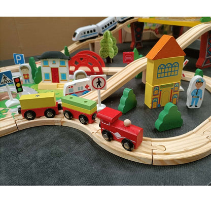 78 Pcs Wooden Railway Track Toy Early Educational Manual Control Car Set Gift dealonline.co.nz