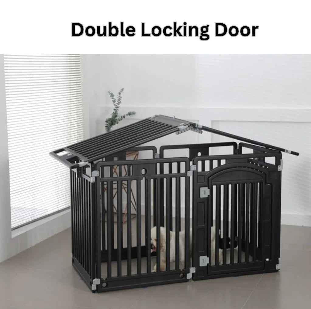 2 in 1 Pet House and
Adjustable Playpen with Roof Feature and Locking Door – BLACK